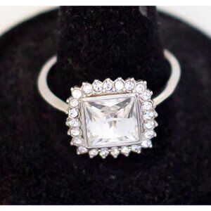 Size 10, Vintage Art Deco Square Faux Diamond Elegant Sterling Silver Ring - A23